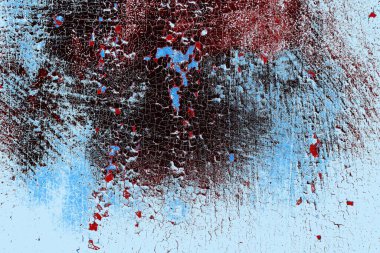 Kırık tarih arkaplanı olan kırmızı, mavi ve siyah grunge duvar