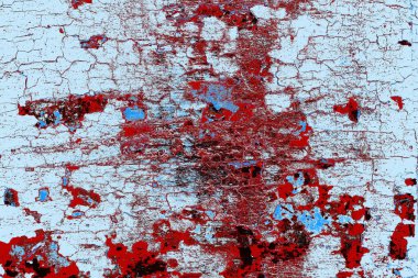 Kırık tarih arkaplanı olan kırmızı, mavi ve siyah grunge duvar