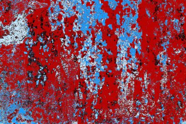 Kırık tarih arkaplanı olan kırmızı, mavi ve siyah grunge duvar