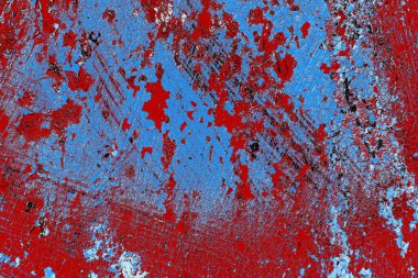 Kırık tarih arkaplanı olan kırmızı, mavi ve siyah grunge duvar