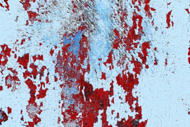 Kırık tarih arkaplanı olan kırmızı, mavi ve siyah grunge duvar