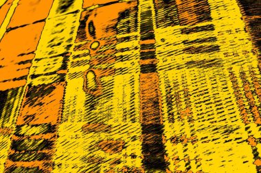 Kırmızı sarı ve siyah renkli kirli duvar, desenli arka plan.