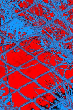 Karla kaplı kafes çiti. Kış zamanı. Şiddetli kar yağışıweather condition.