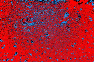 Kırmızı ve mavi renkli, soyut, esmer, pejmürde bir doku. Grunge arkaplanı, metin veya reklam için boşluk resmini kopyala