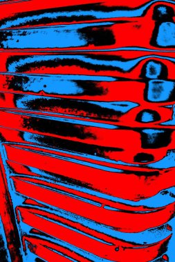 Soyut kırmızı ve mavi renkli pejmürde bir doku. Grunge arkaplanı, metin veya reklam için boşluk resmini kopyala