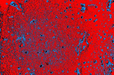 Kırmızı ve mavi renkli, soyut, esmer, pejmürde bir doku. Grunge arkaplanı, metin veya reklam için boşluk resmini kopyala