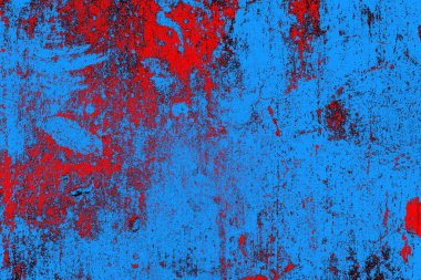Soyut kırmızı ve mavi renkli pejmürde bir doku. Grunge arkaplanı, metin veya reklam için boşluk resmini kopyala
