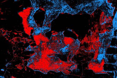 Soyut kırmızı ve mavi renkli pejmürde bir doku. Grunge arkaplanı, metin veya reklam için boşluk resmini kopyala