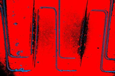 Kırmızı ve mavi renkli, soyut, esmer, pejmürde bir doku. Grunge arkaplanı, metin veya reklam için boşluk resmini kopyala
