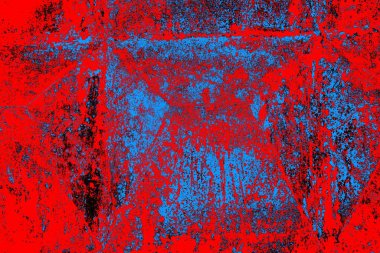 Kırmızı ve mavi renkli, soyut, esmer, pejmürde bir doku. Grunge arkaplanı, metin veya reklam için boşluk resmini kopyala