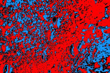 Kırmızı ve mavi renkli, soyut, esmer, pejmürde bir doku. Grunge arkaplanı, metin veya reklam için boşluk resmini kopyala