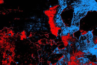Soyut kırmızı ve mavi renkli pejmürde bir doku. Grunge arkaplanı, metin veya reklam için boşluk resmini kopyala