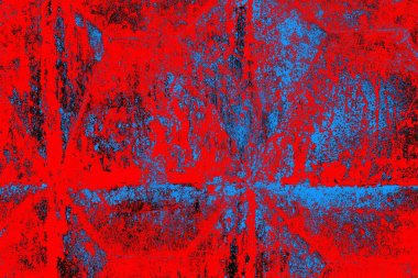 Kırmızı ve mavi renkli, soyut, esmer, pejmürde bir doku. Grunge arkaplanı, metin veya reklam için boşluk resmini kopyala