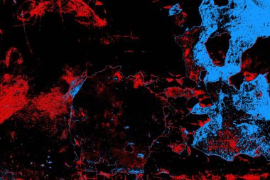 Soyut kırmızı ve mavi renkli pejmürde bir doku. Grunge arkaplanı, metin veya reklam için boşluk resmini kopyala