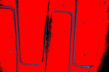 Kırmızı ve mavi renkli, soyut, esmer, pejmürde bir doku. Grunge arkaplanı, metin veya reklam için boşluk resmini kopyala