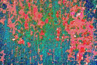 Soyut neon renkler çizik ve çatlaklarla dokulu duvar. 