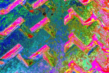 Soyut neon renkler çizik ve çatlaklarla dokulu duvar. 