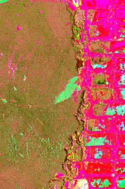 Soyut neon renkler çizik ve çatlaklarla dokulu duvar. 