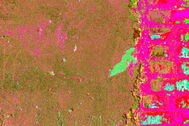 Soyut neon renkler çizik ve çatlaklarla dokulu duvar. 