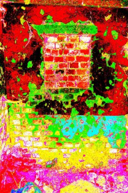 Soyut neon renkler çizik ve çatlaklarla dokulu duvar. 