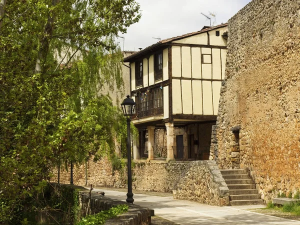 Medieval house of Covarrubias next to a tree — Stock Photo, Image