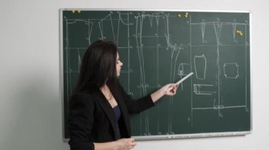 Terzilik öğretmeni öğrencilerine tahtaya bir desen çizdiğini anlatıyor.