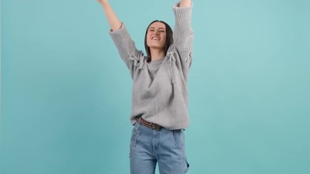 Yes,I done it. Excited cheerful girl with joyful expression, achievement. — Stock Video