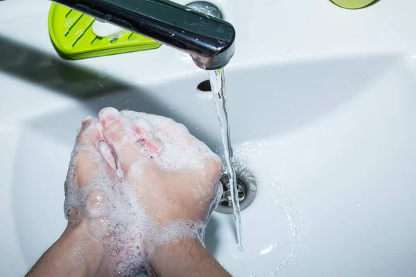 Wash Hands Hygiene People Female Hands Soap Running Water Personal — Stock Photo, Image