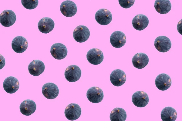 Pattern Fresh Figs Pink Pastel Background Top View Flat Lay — Stock Photo, Image