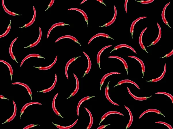 Hete Chili Patroon Chili Peper Geïsoleerd Zwart Inpakpapier Concept Reclameposter — Stockfoto