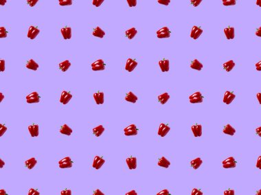 Tatlı dolmalık biber deseni. Menekşe arkaplanda sebzeler. Biber desenli reklam afişi. Paket kağıdı. Web sayfaları için arkaplan.