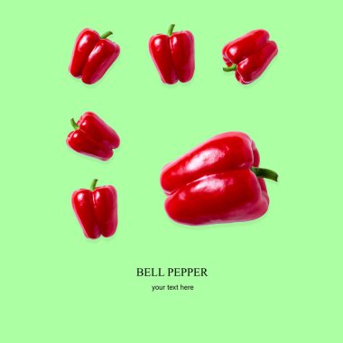 Kusursuz dolma biber deseni. Nane arkaplanda izole edilmiş tatlı dolma biber. mesaj için yer. kopyalama alanı. Sebze deseni. Reklam afişi. Ticaret için konsept pankartı. Web sayfası için arkaplan.