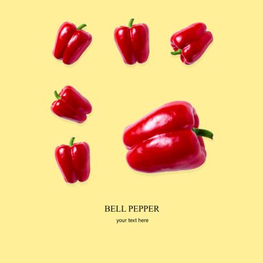 Kusursuz dolma biber deseni. Tatlı dolmalık biber sarıda izole edilmiş. mesaj için yer. kopyalama alanı. Sebze deseni. Reklam afişi. Ticaret için konsept pankartı. Web sayfası için arkaplan.