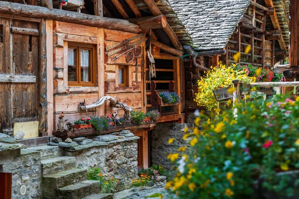 Pedemonte Alagna Valsesia Piedmont Talya Tipik Walser Tarzı Evler — Stok fotoğraf