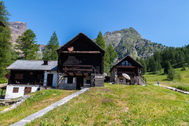 Alpe Devero 'daki dağ köyü, Lepontine Alps, Ossola, Piedmont, İtalya