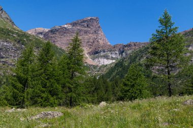 Alpe Devero, Baceno, Lepontine Alps, Ossola, Piedmont, İtalya 'daki dağ panoramaları