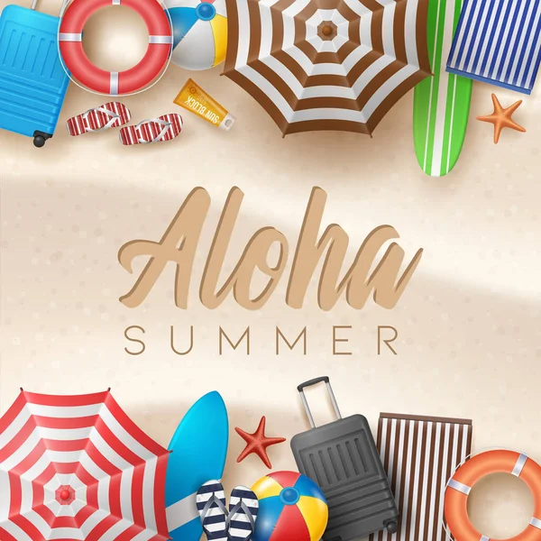 Vektor Sommar Holiday Illustration Med Beach Ball Palmblad Surfingbräda Och — Stock vektor