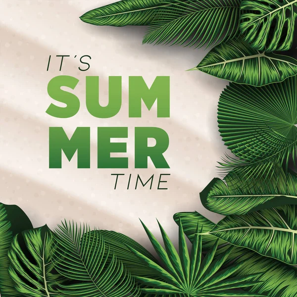 熱帯の葉でベクトル夏の休日のイラストタイポグラフィービーチサンズの背景に手紙 — ストックベクタ