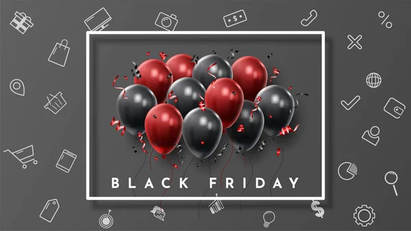 Black Friday Sale Poster Shiny Balloons Black White Background Universal — Stock Vector