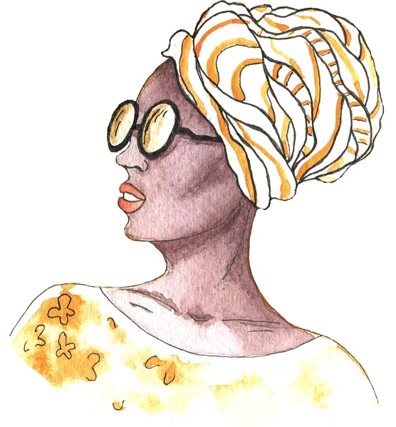 Aquarell Illustration Einer Frau Mit Sonnenbrille — Stockfoto