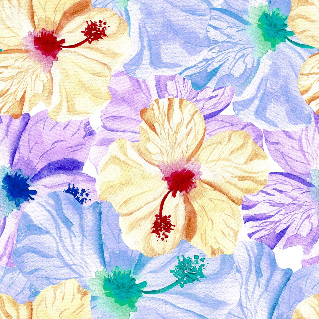 Seamless pattern of watercolor pastel flowers