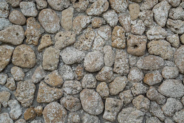 Szary Kamień Ściana Tło Zaokrąglone Beżowe Kamienie — Zdjęcie stockowe