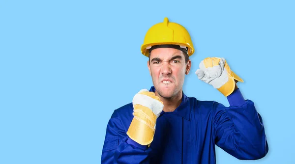 Angry worker on white background