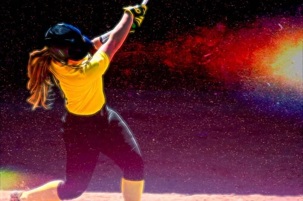 Jogador Beisebol Feminino Está Morcego Preparando Para Passo — Fotografia de Stock