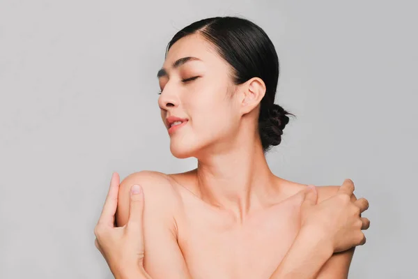 Rostro Joven Hermosa Mujer Asiática Con Piel Limpia Fresca Brillante — Foto de Stock