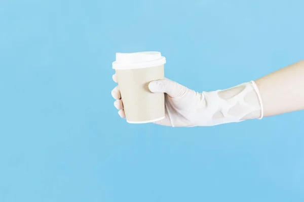 Guanti Medici Lattice Bianco Sulla Mano Una Donna Con Una — Foto Stock