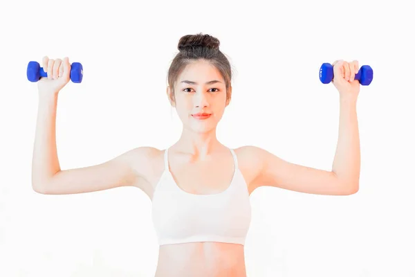 Junge Schöne Asiatische Frau Trägt Ein Weißes Tank Top Übung — Stockfoto