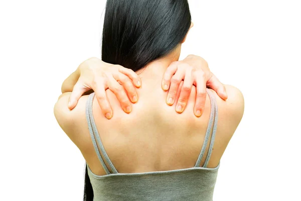 Back Woman Gray Undershirt Put Her Hands Back Area Spot — Stock Photo, Image