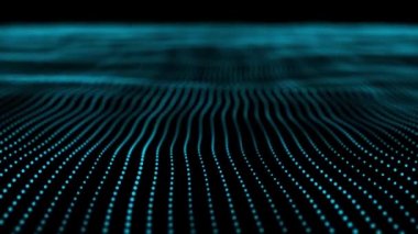 Birçok parlak parçacığın hareket eden soyut dalgası. Dijital arka plan. 3B görüntüleme.