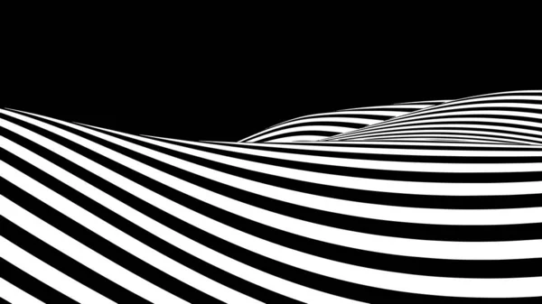 Abstrakt Våg Vita Och Svarta Böjda Linjer Hallucinationer Optisk Illusion — Stock vektor